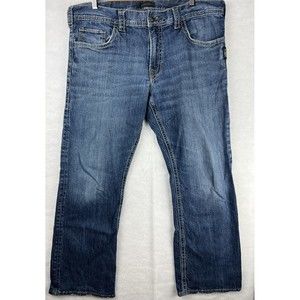Silver Zac Men's Jean 38x32 Relaxed Straight Blue Denim Medium Wash Thick Stitch